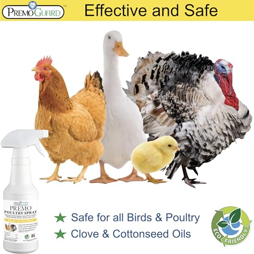 Poultry Spray by Premo Guard – 32 oz – Treat Mites, Fleas, Flies, and Lice – Effective Plant Based – Chicken, Turkey, Waterfowl, and Birds – Best Natural Protection for Control & Prevention