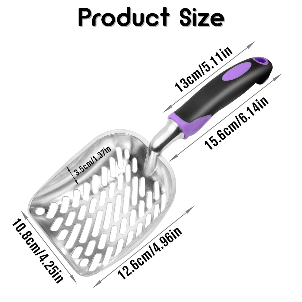Apidgrowth Cat Litter Scoop-Metal Cat Scooper-Long Handle Scoop,Cat Scooper-Poop Sifting-Mesh Shovel-Suitable for Cat Litter Box (Purple)