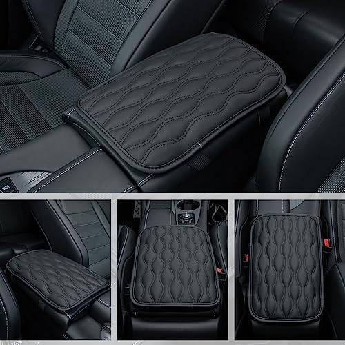 Amiss Auto Center Console Pad, Universal Waterproof Armrest Seat Box Cover, Car Interior Accessories, Leather Auto Armrest Cover Protector for Most Vehicle, SUV, Truck (Black)