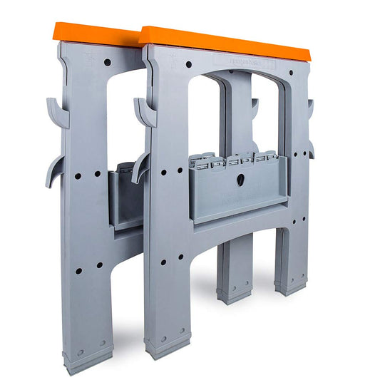 Amazon Basics Rectangular Folding Sawhorse - Set of 2, 900 Pound Capacity, Orange and Grey