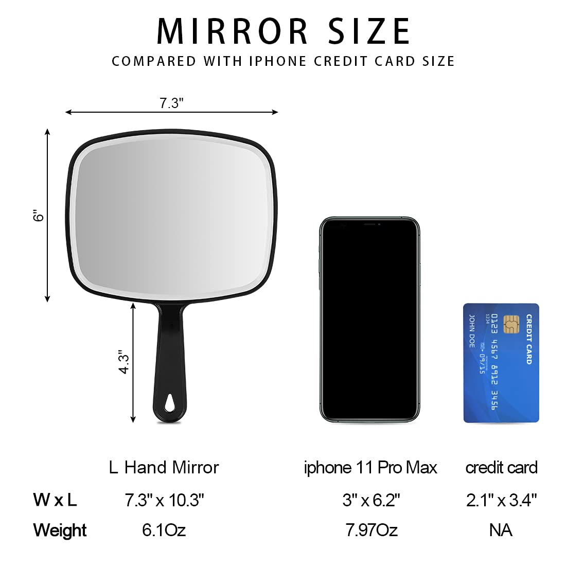 Koonero Large Wall Mount Hand Mirror with Handle, for Vanity Makeup Home Salon Travel Use (Square Black 10.3inx7.3in)