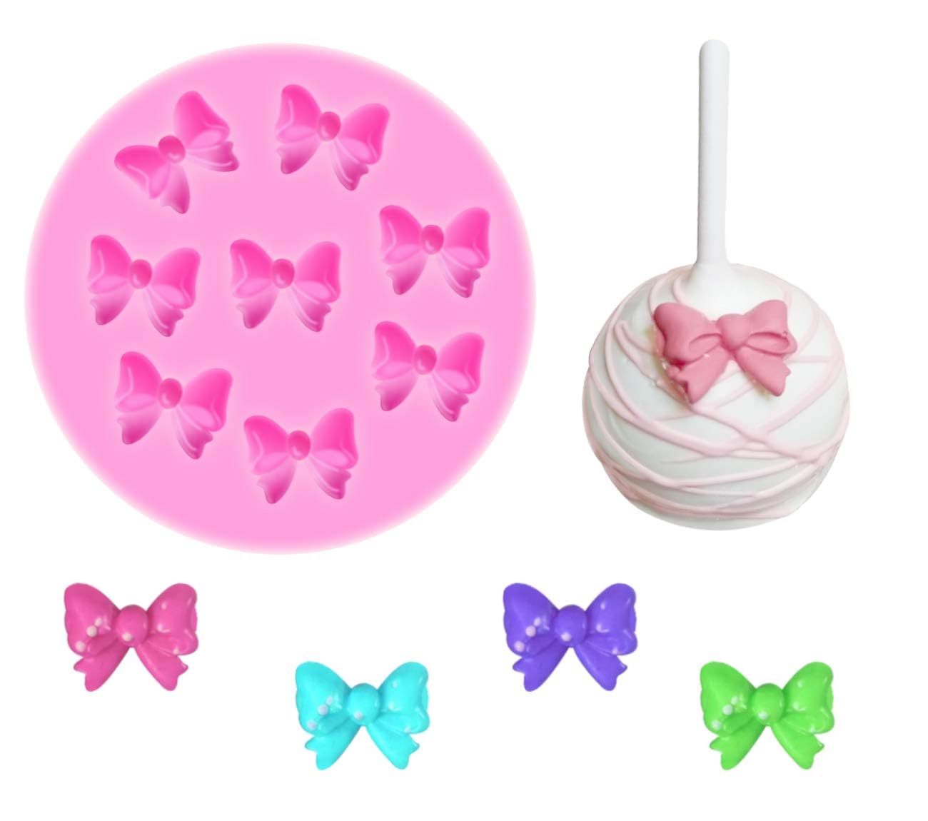 YunKo W0770 8 Mini Bows Silicone Fondant Molds Chocolate Sugar Candy Cake Pop Bow Craft Molds DIY Cake Decorating