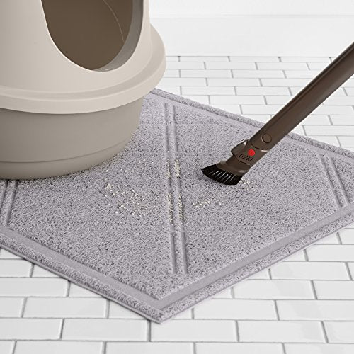 Amazon Basics Less-Mess Cat Litter Box Mat, Unscented, 24" x 35", Grey