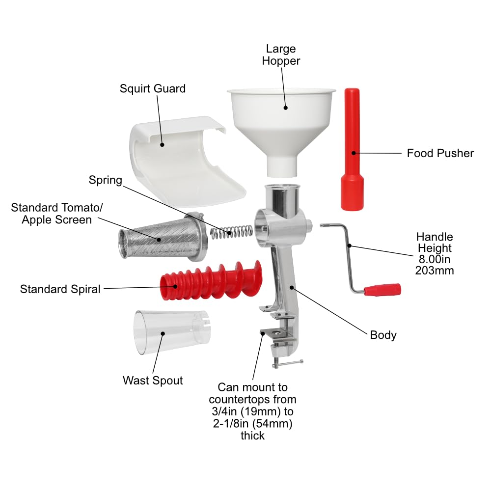 Johnny Apple Sauce Maker, Tomato Sauce Maker, Remove Skins & Seeds From Produce, Model 250 Clamp Based Food Strainer (Basic Strainer)
