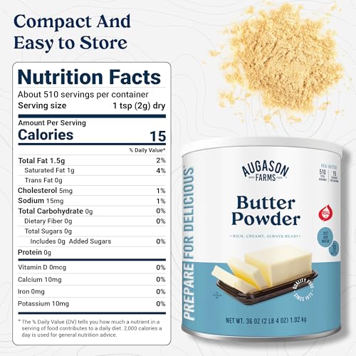 Augason Farms Butter Powder Can - Gluten Free Salted Butter for Cooking, Baking & Everyday Use - Long Term Emergency Food Supply - Shelf Stable dehydrated food - 510 Servings