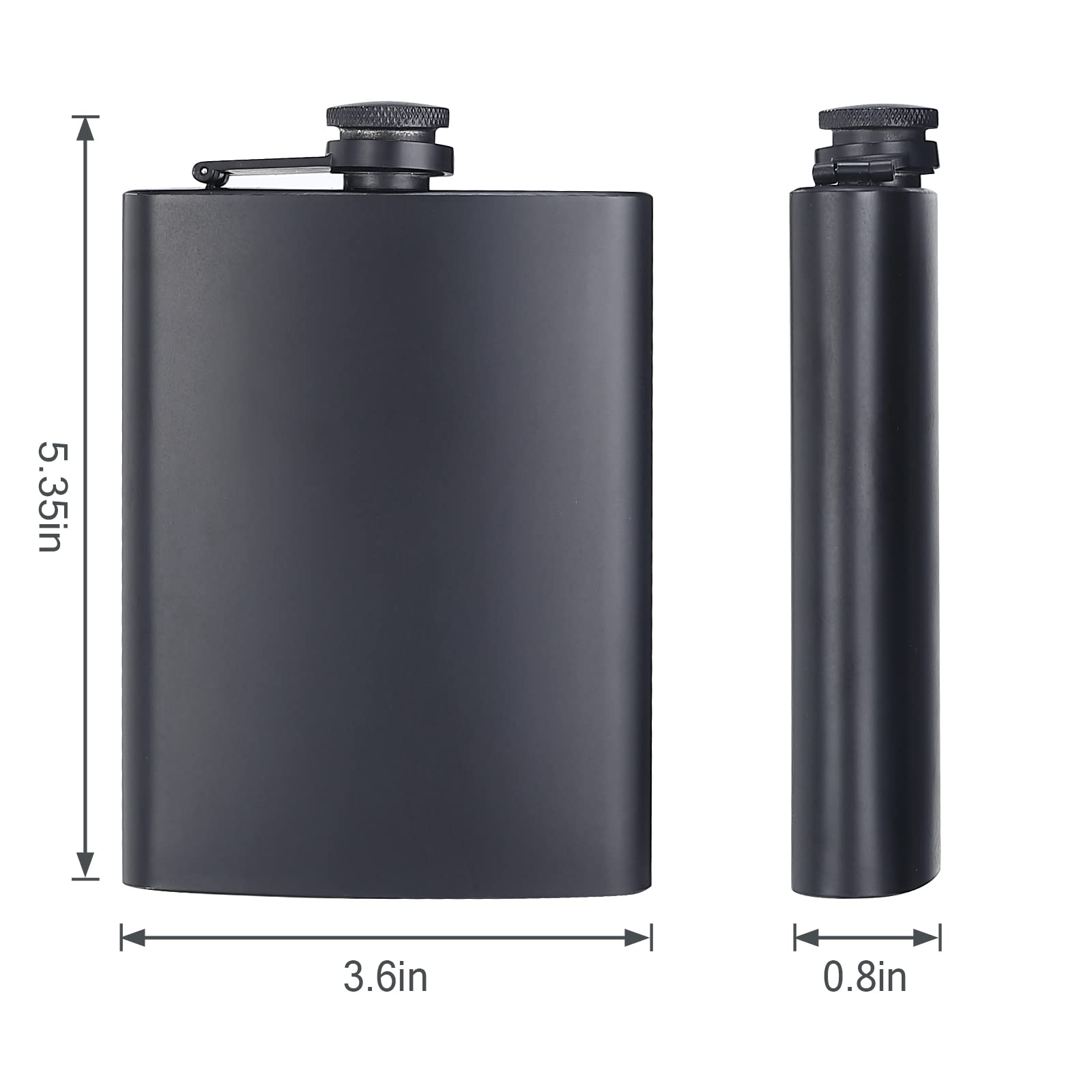 ROMORC 2 Pack Hip Flasks for Liquor Matte Black 8 Oz Stainless Steel Leak-proof Thin Flasks with 2pcs Funnels and Cups for Wedding Party, Groomsman, Bridesmaid, Gift