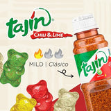 Snak Club Tajin Gummy Bears, Assorted Fruit Candy Gummies with Chili and Lime Seasoning, Mild, Gluten-Free and Vegan Snacks, 9 oz Resealable Bag