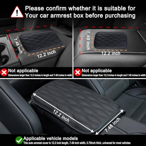 Amiss Auto Center Console Pad, Universal Waterproof Armrest Seat Box Cover, Car Interior Accessories, Leather Auto Armrest Cover Protector for Most Vehicle, SUV, Truck (Black)