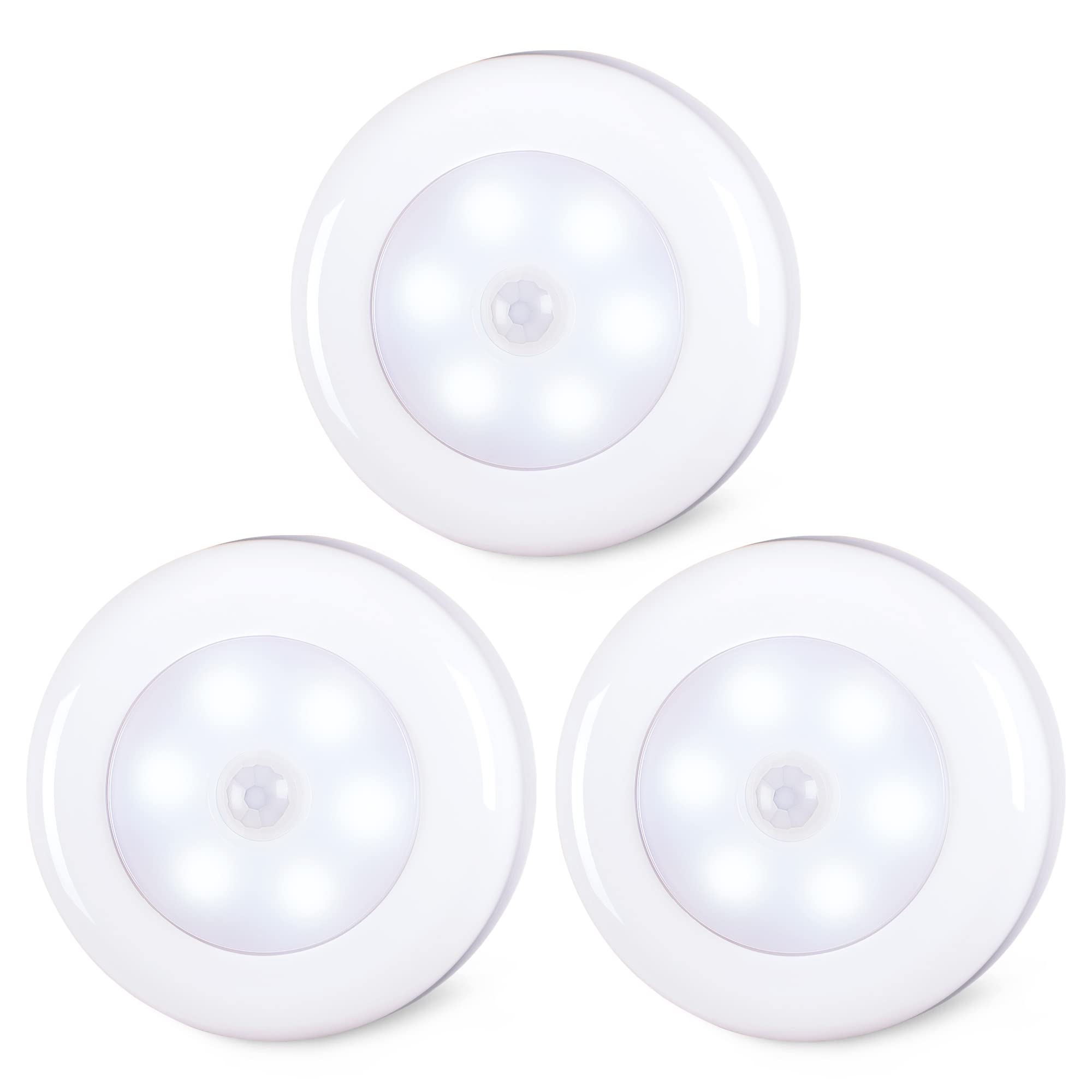 STAR-SPANGLED 3 Pack 2.8” Motion Sensor Lights Indoor AAA Battery Operated, Stick on LED Puck Light for Stairs, Under Cabinet, Closet, Cool White