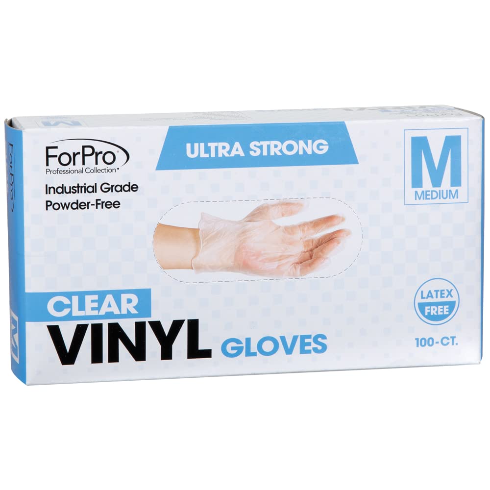 ForPro Disposable Vinyl Gloves, Clear, Industrial Grade, Powder-Free, Latex-Free, Non-Sterile, Food Safe, 2.75 Mil. Palm, 3.9 Mil. Fingers, X-Large, 100-Count