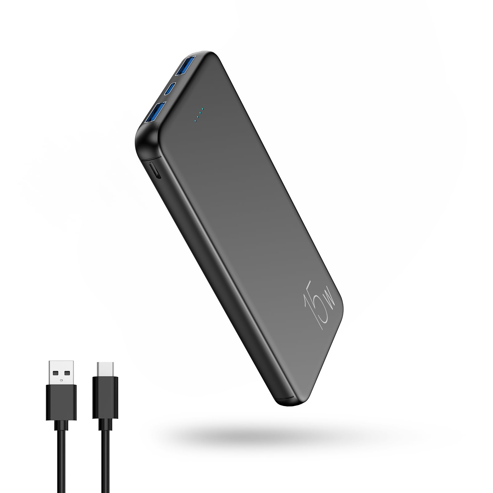 VANYUST Portable Charger Power Bank, 15W Fast Charging 10000mAh External Power Bank, USB-C in&Out Battery Pack for iPhone 15/14/13/12 Series, Samsung Galaxy, etc (Black)