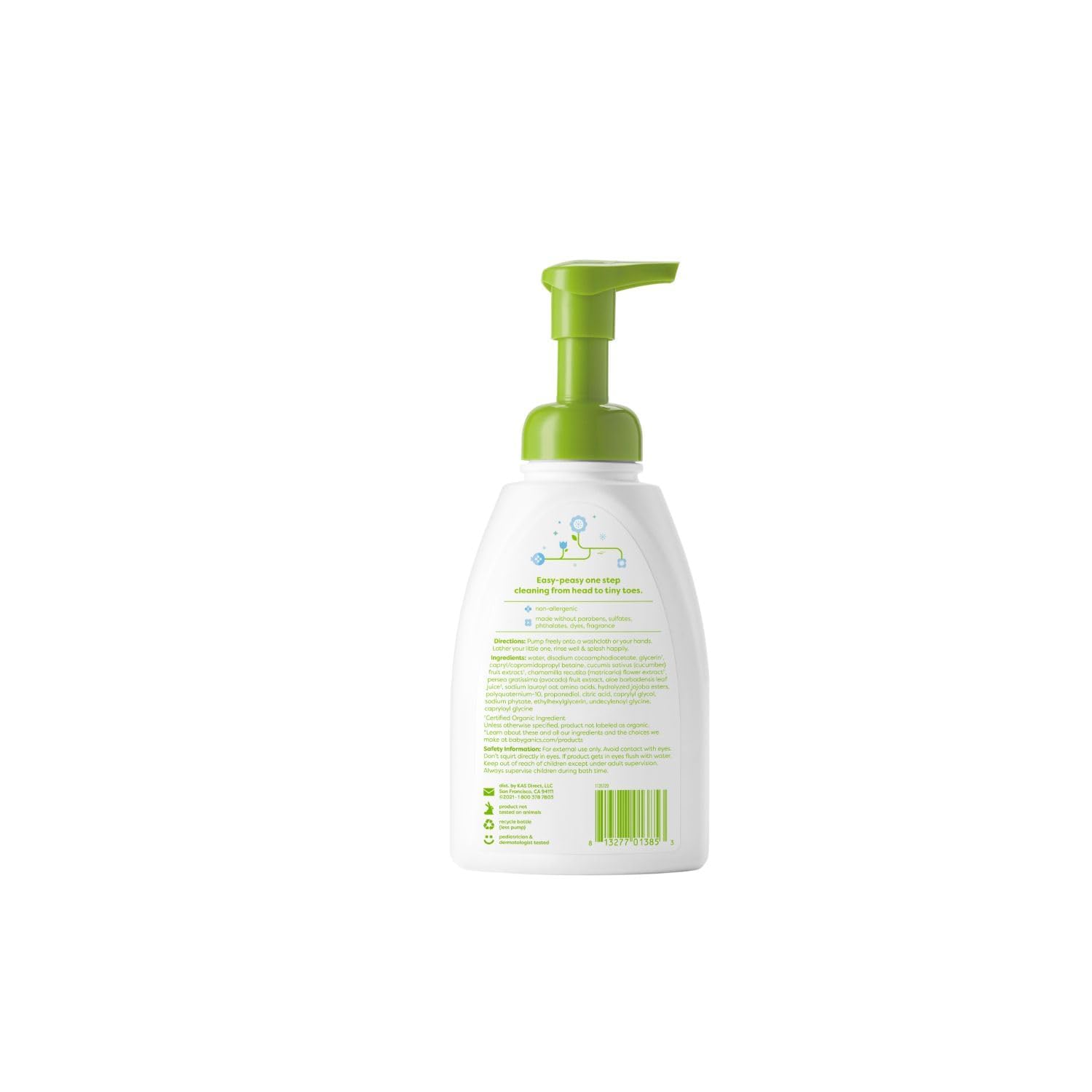 Babyganics Baby Shampoo + Body Wash Pump Bottle, Fragrance Free, 16oz, 3 Pack
