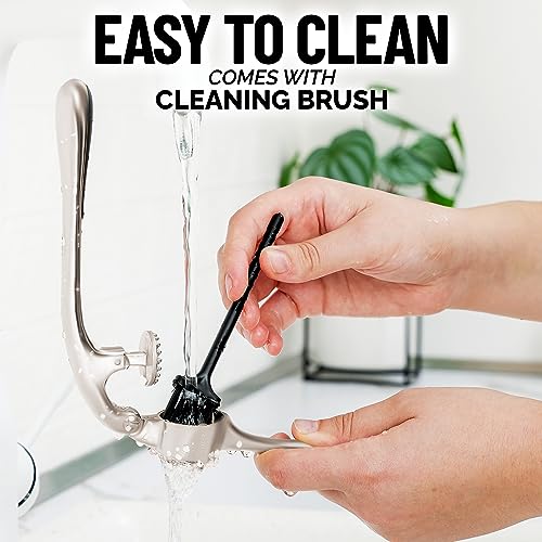 Zulay Kitchen Premium Garlic Press Set - Rust Proof & Dishwasher Safe Professional Garlic Mincer Tool - Easy-Squeeze, Easy-Clean with Soft, Ergonomic Handle - Silicone Garlic Peeler & Brush (Silver)