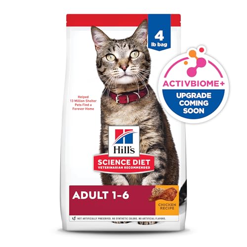Hill's Science Diet Adult 1-6, Adult 1-6 Premium Nutrition, Dry Cat Food, Chicken Recipe, 4 lb Bag