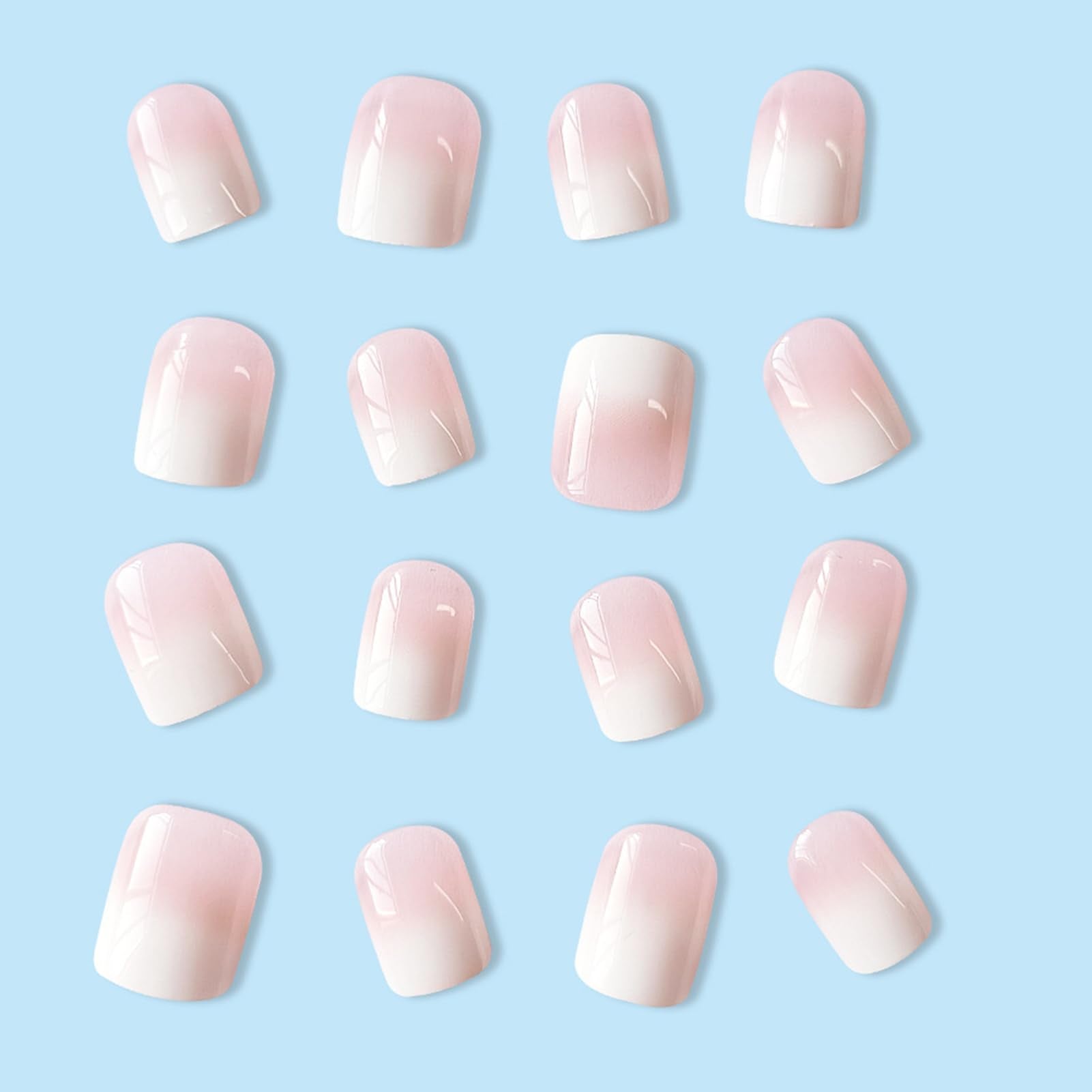 WAFOLOZE Nails Press ons,White Ombre Short Square Press on Nails Fake Nails Glossy Acrylic Artificial Nails Stick on Nails for Women 24Pc