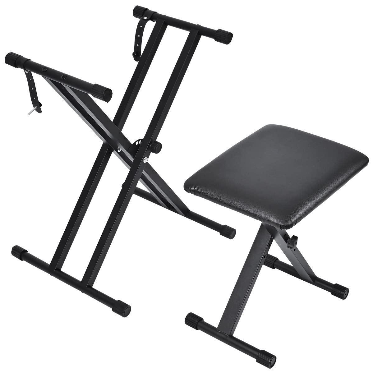 tipatyard Keyboard & Bench Set, 2024 Upgrade Heavy Duty Double-X Keyboard Stand, Adjustable & Portable Digital Piano Stand with Locking Straps