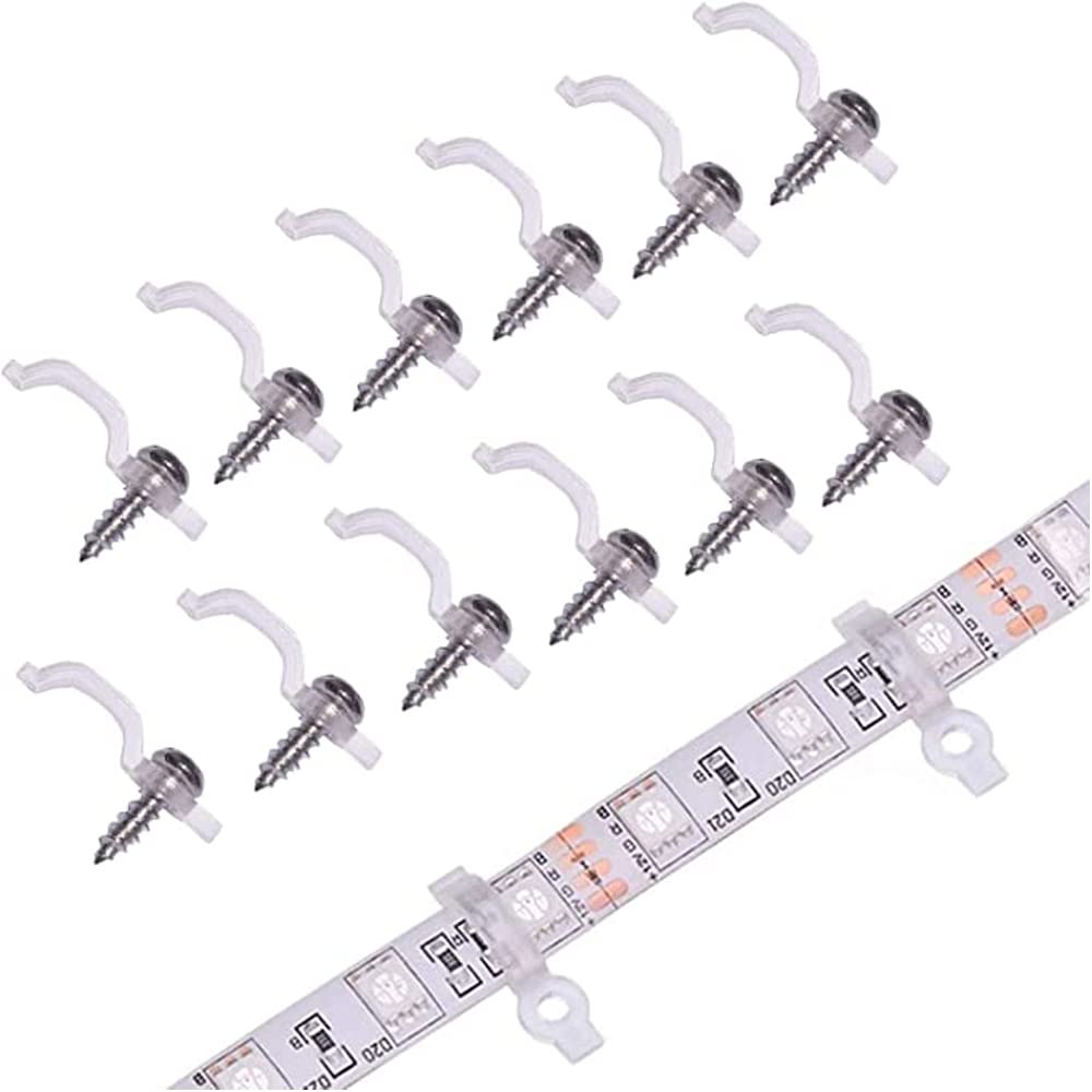 100 Pack Strip Light Mounting Bracket,Transparent Fixing Clips for 10mm Wide IP65 Waterproof 5050 LED Strip Light,One Side Fixing,100 Screws Included
