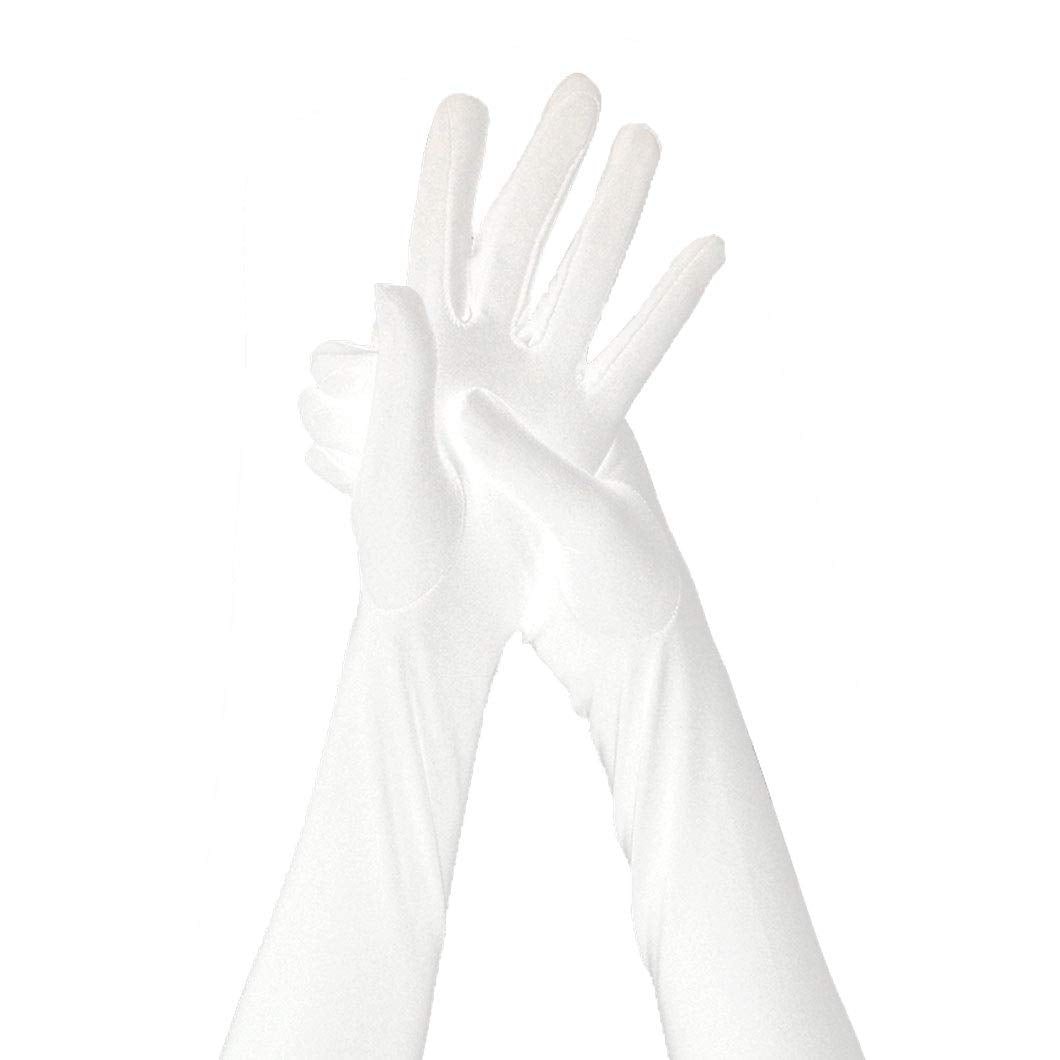 Wobe Long Opera Party 20s Satin Gloves Stretchy Adult Size 20.7" Elbow Length 1920s Opera Satin Long Gloves Classic Sun Protection Gloves Wedding Bride Etiquette Gloves for Women Girls White