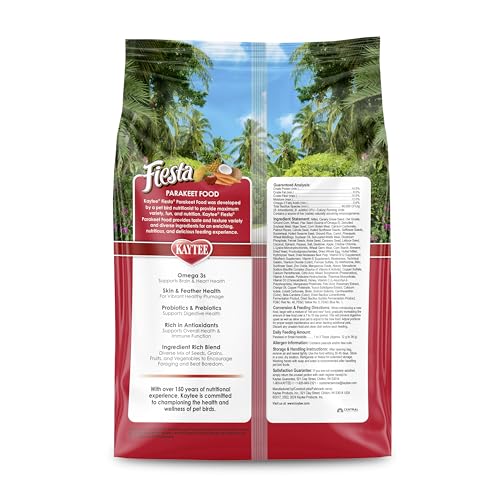 Kaytee Fiesta Parakeet Food, Nutritious and Fun Blend, Supports Skin, Feather, Digestion, Brain and Heart Health, 2 pounds
