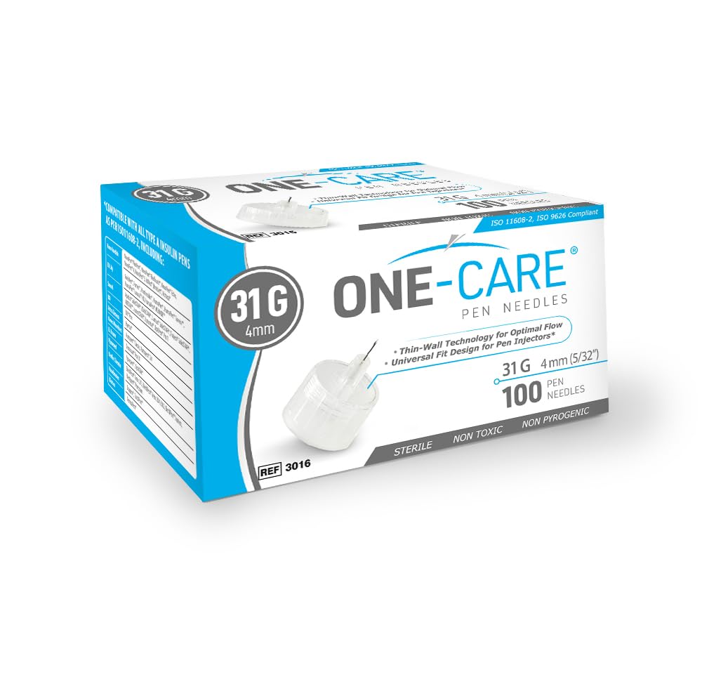 ONE-CARE Pen Tips 31G x 5/32’’ (4mm), Universal Fit, Optimal Skin-Contact for Comfort, Sterile, 100/bx
