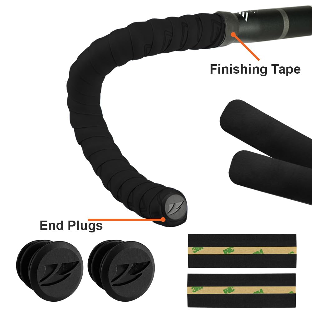 BV Handlebar Tape for Road Bike - Comfortable & Durable EVA Foam - Easy to Install - 2 Rolls & Accessories Included - Black/White