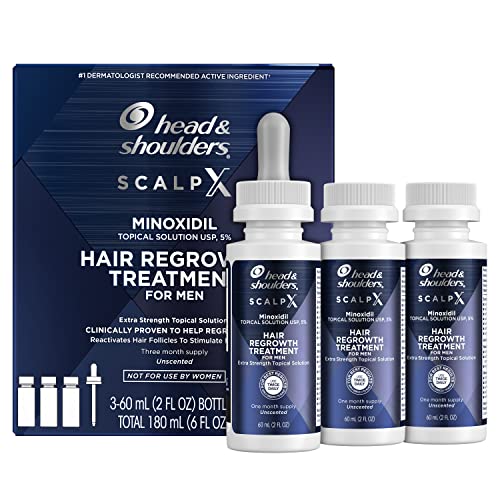 Head & Shoulders Scalp X 5% Minoxidil Hair Regrowth 2x Daily Leave-On Treatment for Men's Thinning Hair & Hair Loss, 3-Month Supply, 2 Fl Oz Each, (Set of 3)