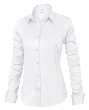 siliteelon Womens Classic-Fit Dress Shirts Long Sleeve Button Down Wrinkle-Free Stretch Solid Casual Work Office Blouse Top White Medium