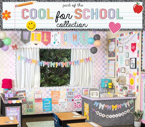 Teacher Created Resources Cool for School Checkers Straight Rolled Border Trim - 50ft - Decorate Bulletin Boards, Walls, Desks, Windows, Doors, Lockers, Schools, Classrooms, Homeschool & Offices