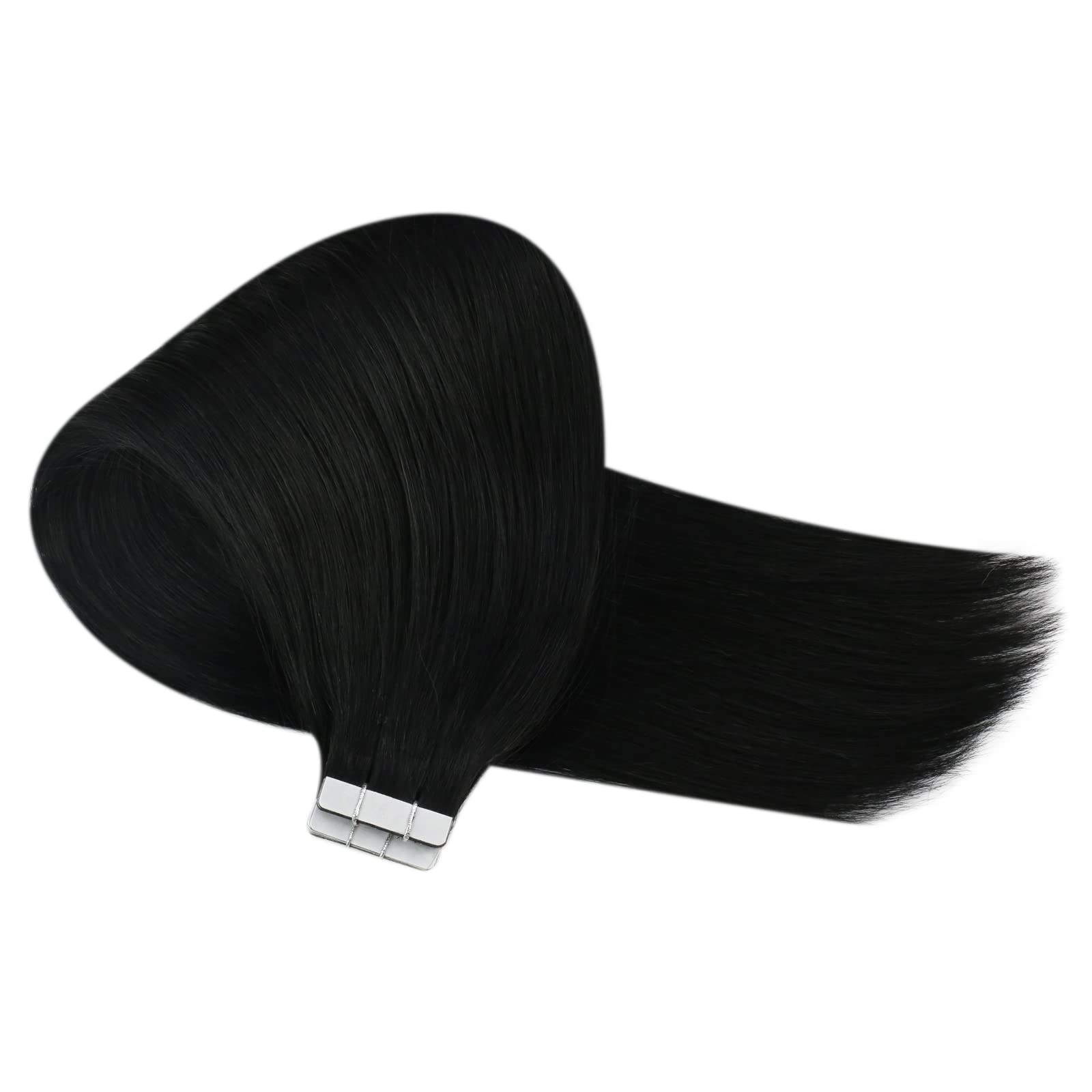 Sunny Hair Tape in Hair Extensions Real Human Hair Invisible Remy Hair Extensions Tape ins for Women Jet Black 22 inch 20Pcs 50G
