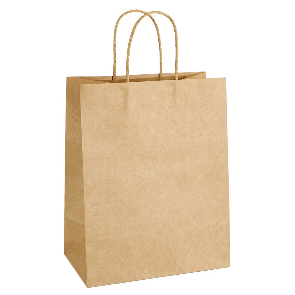 10.6x7.9x4.3" Kraft Paper Bags 100pcs Gift Bag with Handles for Wedding Party Craft Retail Packaging,Recycled Twist Handles Brown Shopping Bags (Brown,S-100)