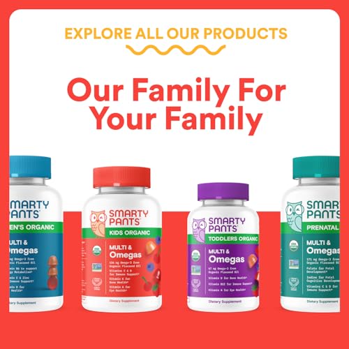 SmartyPants Kids Multivitamin Gummies - Improved Formula: Omega 3 (DHA/EPA), Vitamins D3, C, B12, B6, Vitamin A, K & Zinc, Gluten Free, Three Fruit Flavors, 60 Count (30 Day Supply)
