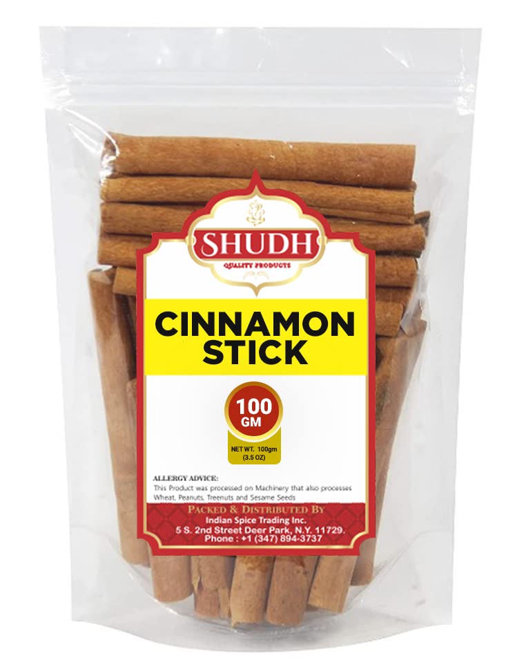 SHUDH Cinnamon Sticks 100GM (3.5 Oz) | Cassia Cinnamon | Canela | Perfect for Baking, Cooking & Beverages & Oatmeal| 2 3/4" Length | 100% Raw From Indonesia (100 GM)
