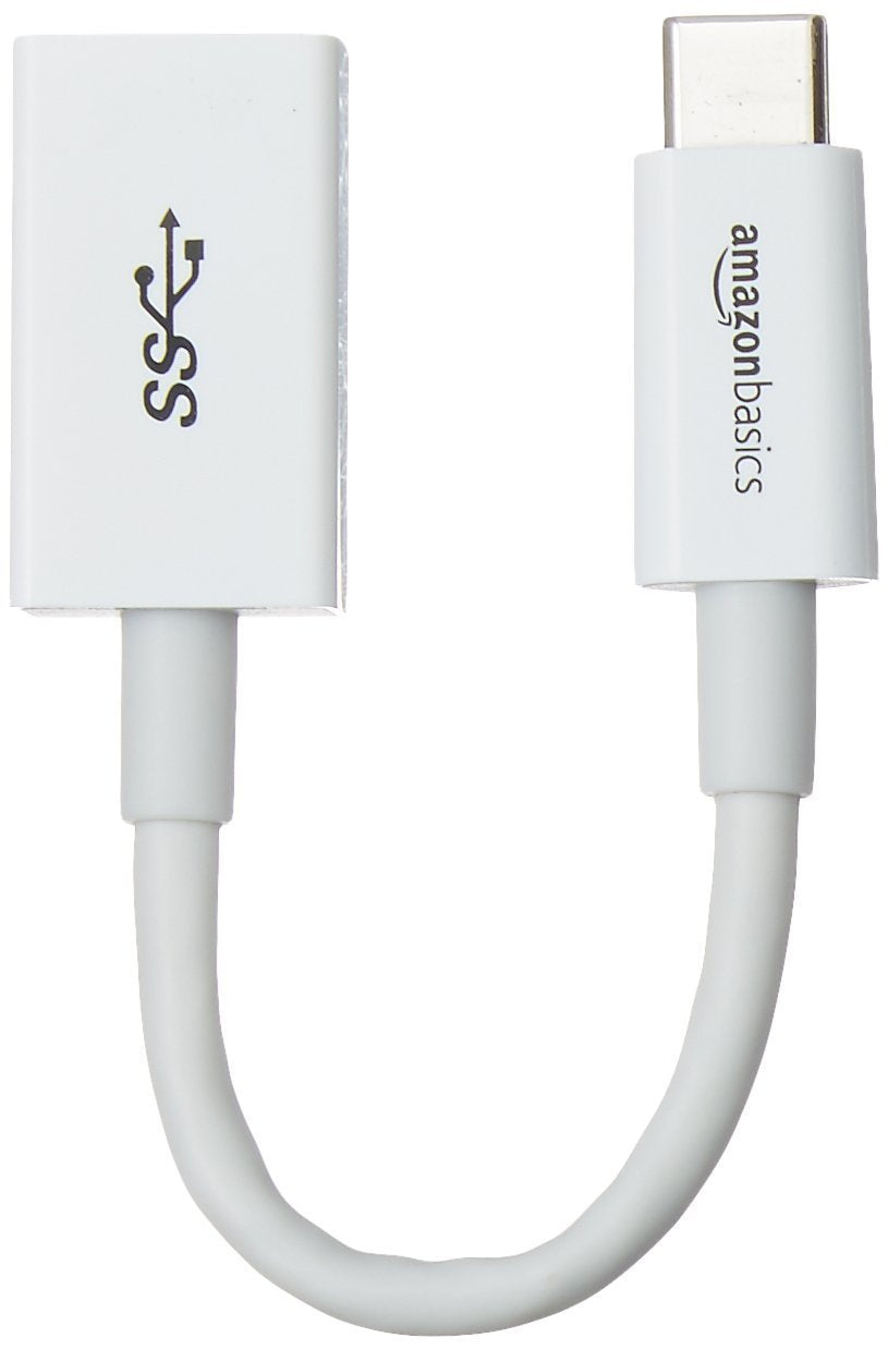 Amazon Basics USB-C to USB-A 3.1 Gen1 Female Adapter Cable Converter, 5Gbps High-Speed, USB-IF Certified, for Laptops, Tablets, Phones (iPhone 16/15), White