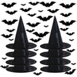 Halloween Witch Hats for Halloween Decoration, 8PCS Black Witch Hats, 32PCS 3D Bats, Black Witch Hats Hanging, Witch Cap Accessory for Halloween