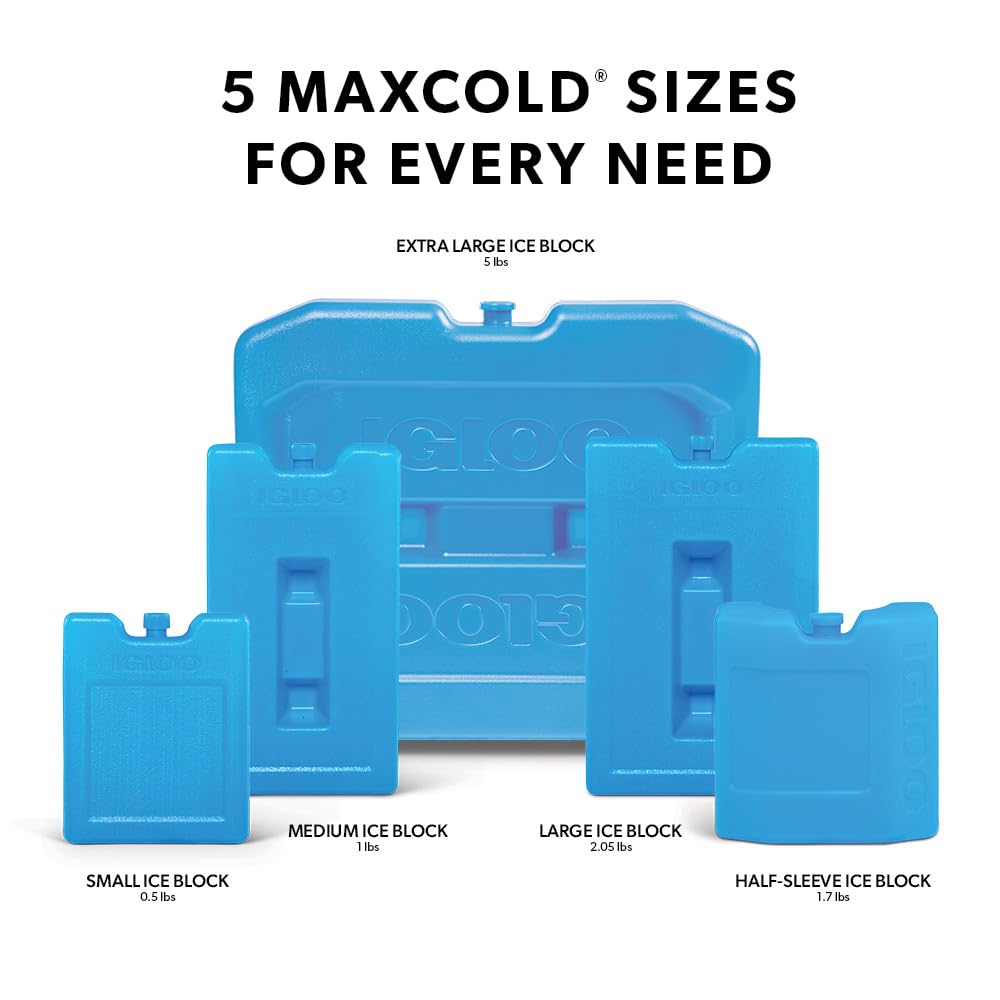 Igloo Small Maxcold 4 Pack Ice Block, Reusable Ice Packs for Coolers, Freezer Pack, Cold Packs for Coolers, Long Lasting Ice Blocks