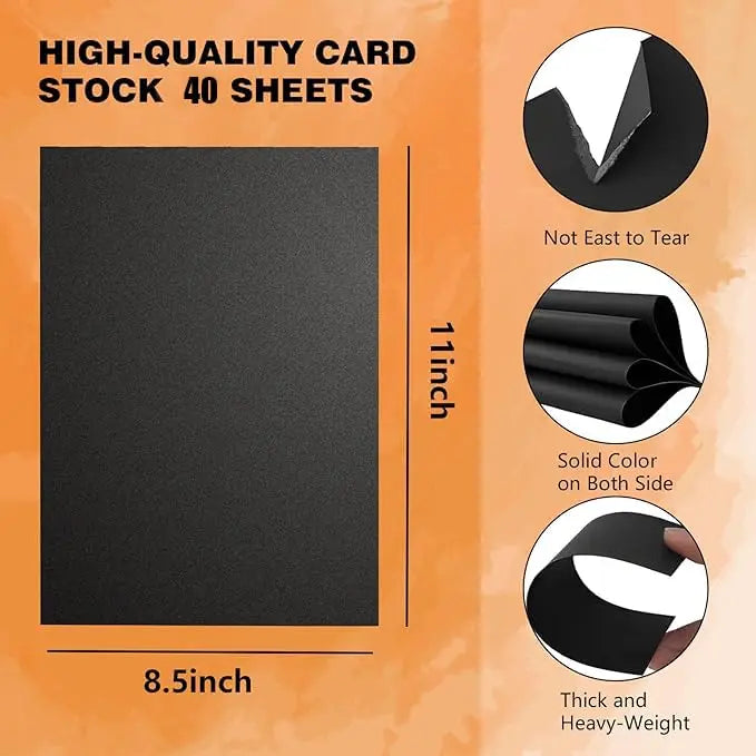 40 Sheets Black Cardstock 8.5 x 11 Inches, 200gsm Thick Card for Invitations, Menus, Wedding, DIY Cards Making, Stationary Printing