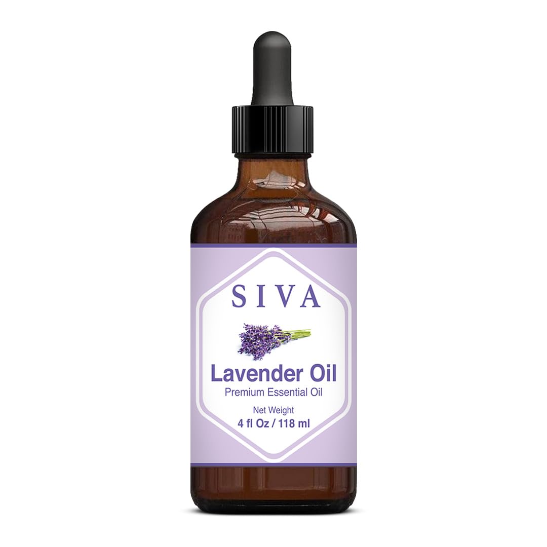 Siva Lavender Essential Oil 4 Fl Oz with Glass Dropper – 100% Pure, Natural, Undiluted & Therapeutic Grade, Amazing for Skin & Hair Care, Diffuser, Aromatherapy, Massage, DIY Soaps & Candles