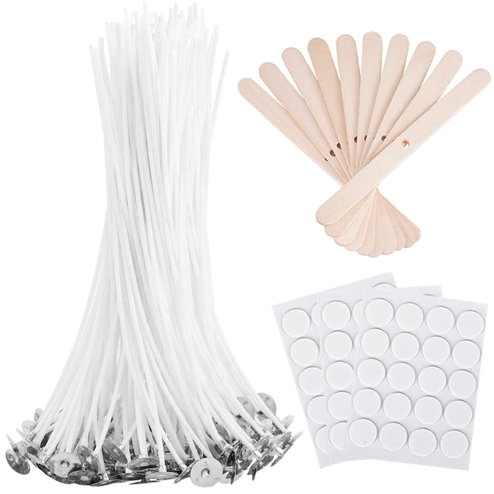 Bulk 6-Inch Candle Wicks - 100 Pcs with Wick Stickers & Centering Device for Soy/Beeswax Candle Making