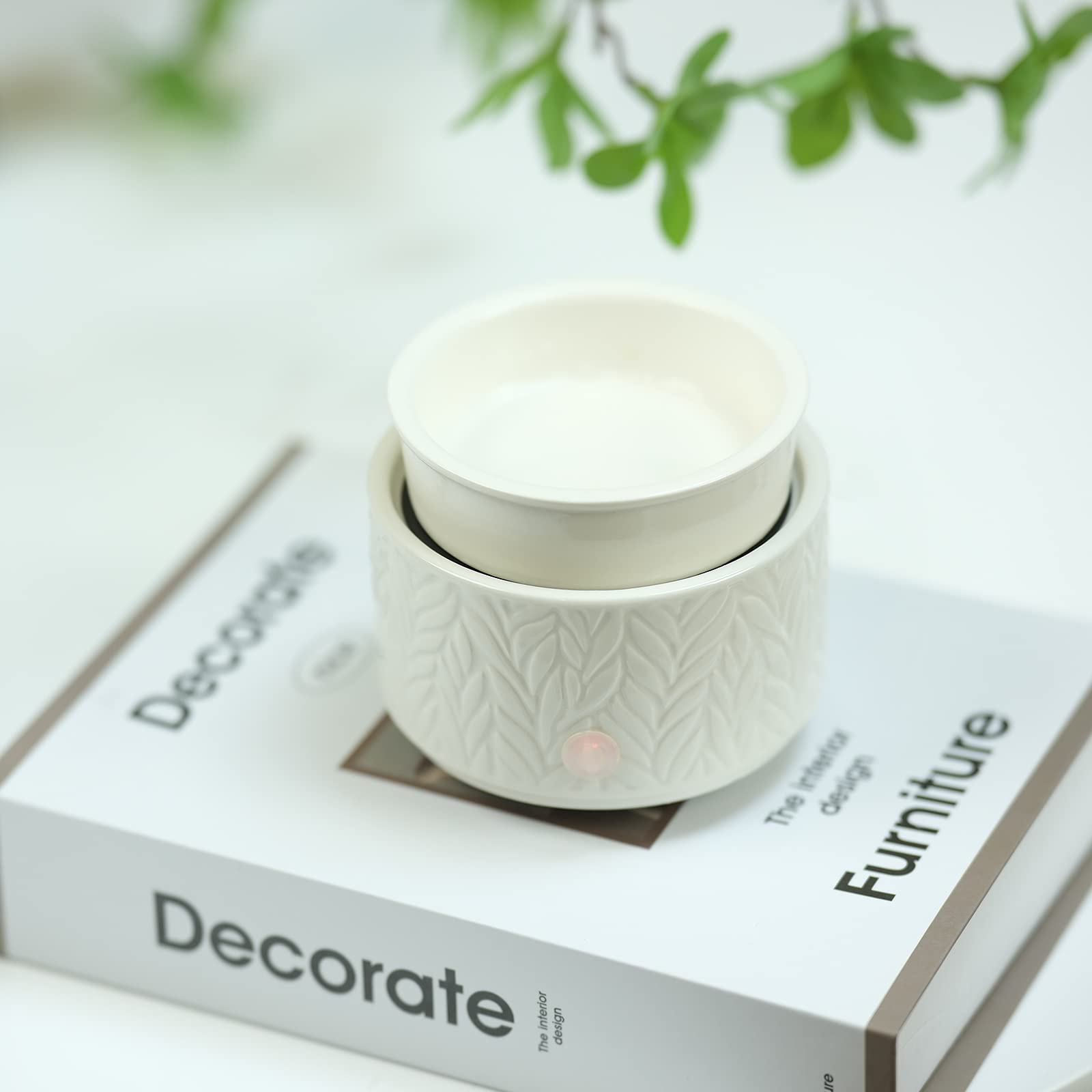 EQUSUPRO Wax Melt Warmer for Scented Wax Melts 3-in-1 Electric Ceramic Candle Wax Warmer Burner Fragrance Wax Melter for Home Office Bedroom Gift & Decor (Leaf)