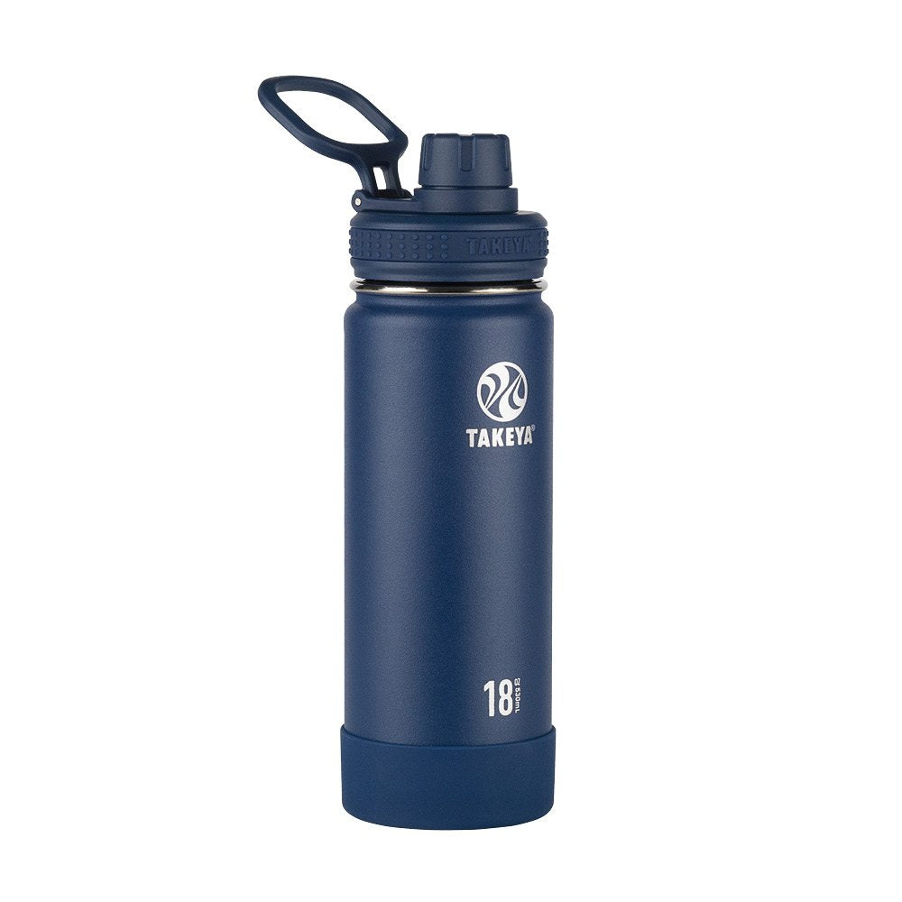Takeya Actives 18 oz Vacuum Insulated Stainless Steel Water Bottle with Spout Lid, Premium Quality, Midnight Blue