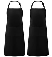 Syntus 2 Pack Adjustable Bib Apron Waterdrop Resistant with 2 Pockets Cooking Kitchen Aprons for Women Men Chef, Black