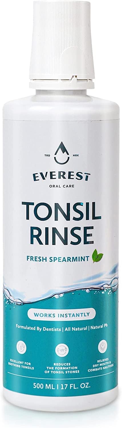 Everest Mouth Wash & Tonsil Stone Remover Ã¢ÂÂ Natural Mouthwash or Oral Rinse Liquid to Help Soothe Tonsils, Fight Bad Breath, & Relieve Dry Mouth Ã¢ÂÂ Paraben & Alcohol Free Treatment, Spearmint