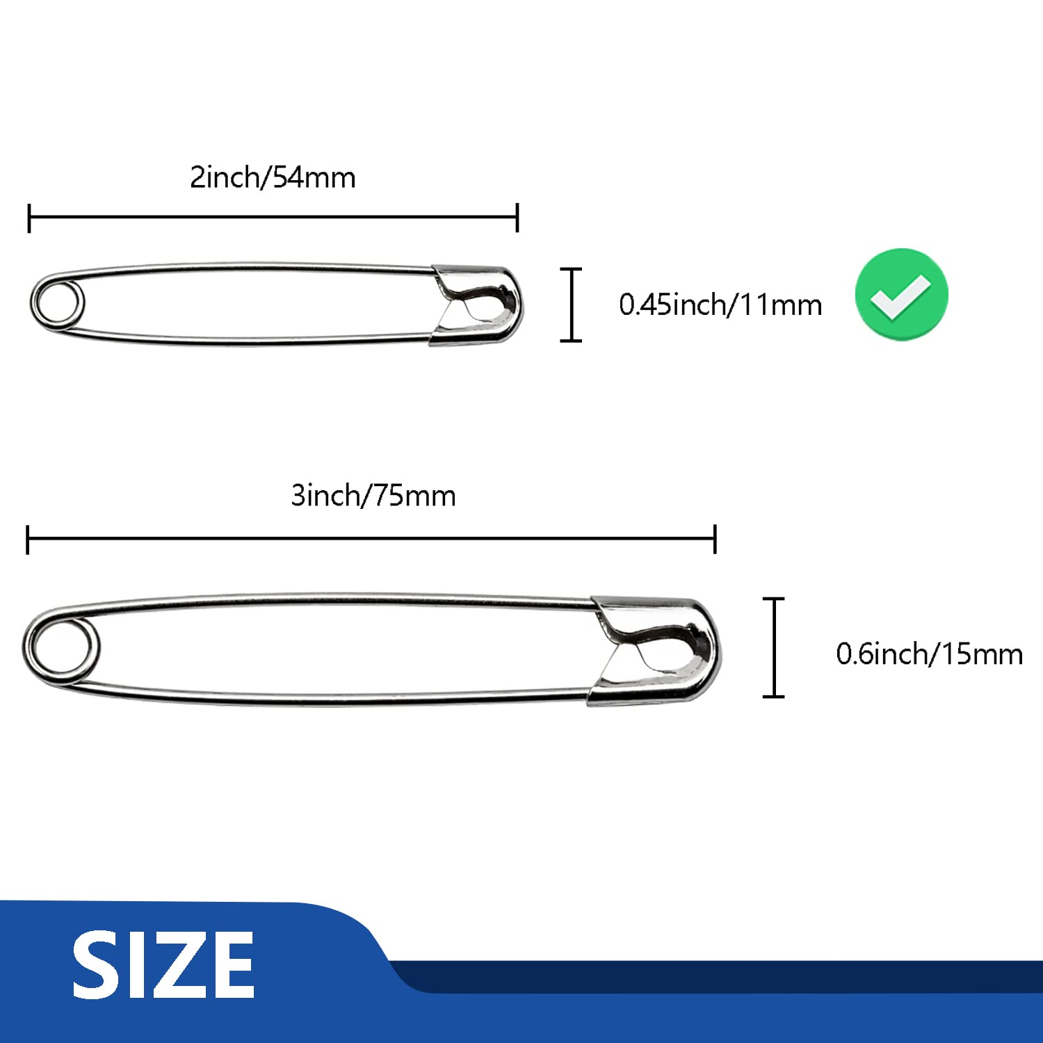 ZIPCCI 3 inch Safety Pins, 100 Pcs Safety Pins Heavy Duty, Large Safety Pins, Steel Wire (Large Size)