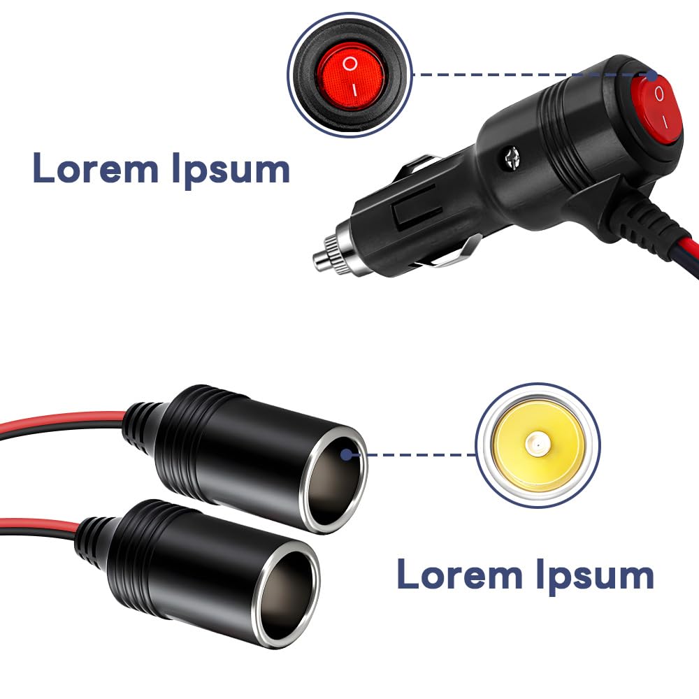 Car Cigarette Lighter Splitter, 12v Splitter Adapter for Car,Supports Fast Charging,1 to 2 Car Cigarette Lighter Splitter Power Charger Port, for 12/24 Volt Cars Vehicle,with on Off Switch