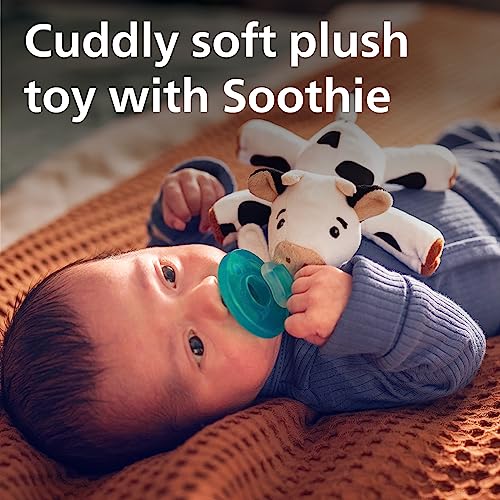 Philips Avent Soothie Snuggle Pacifier Holder with Detachable Pacifier, 0m+, Cow, SCF347/05