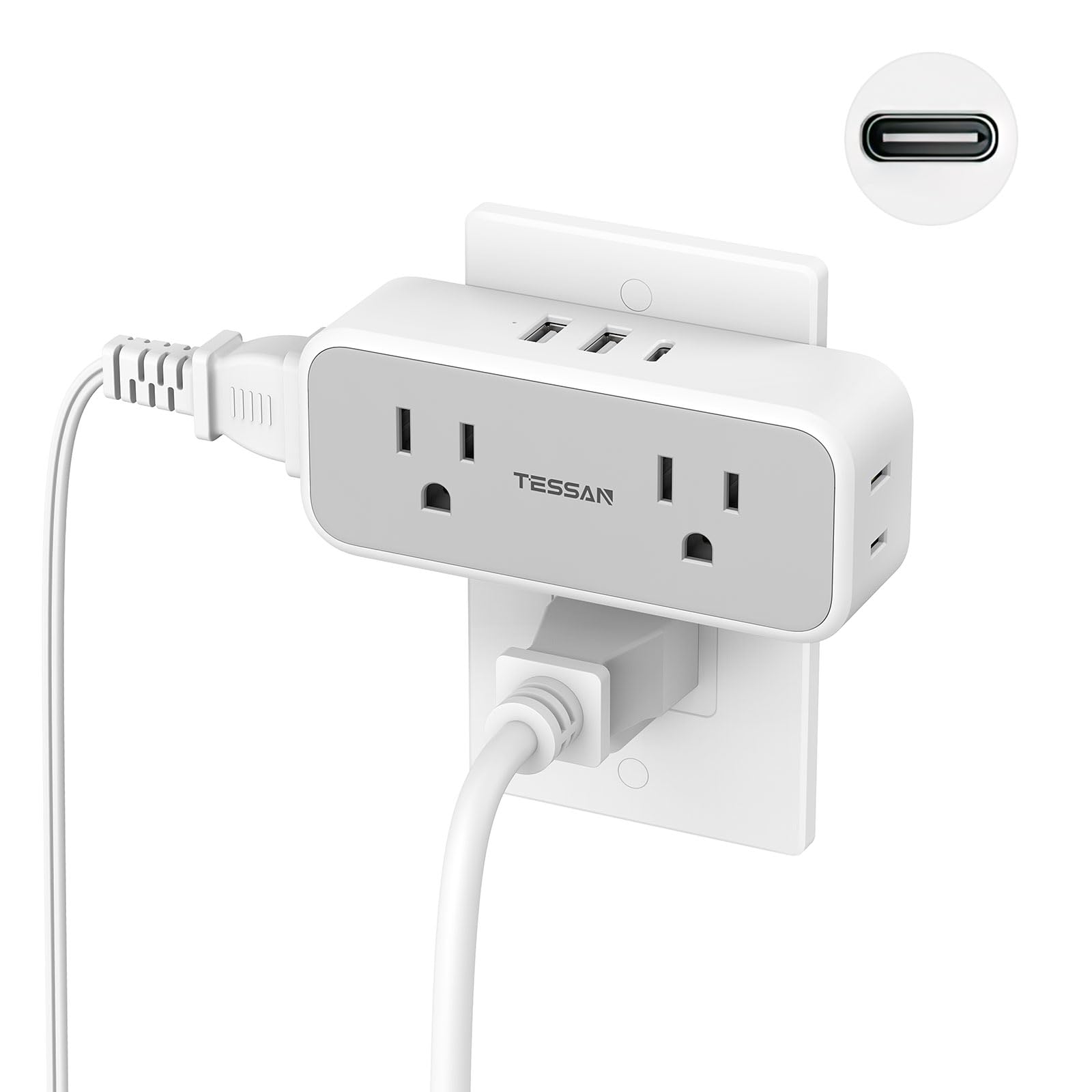 Surge Protector Outlet Extender, TESSAN Multi Plug Outlet Splitter with 4 Electrical Outlets 3 USB Ports, Multiple Plug Mini Wall Expander for Home Bathroom Office Dorm Room Essentials