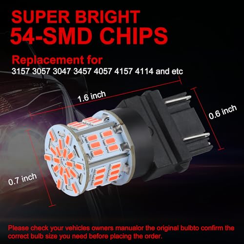 iFunyLED 4PCS 3157 LED Bulb Brake Tail Light 12V-24V Super Bright 3156 3056 3057 3047 4157 LED Replacement Light Kit Set for Car Tail Brake Turn Signal Lights - Brilliant Red