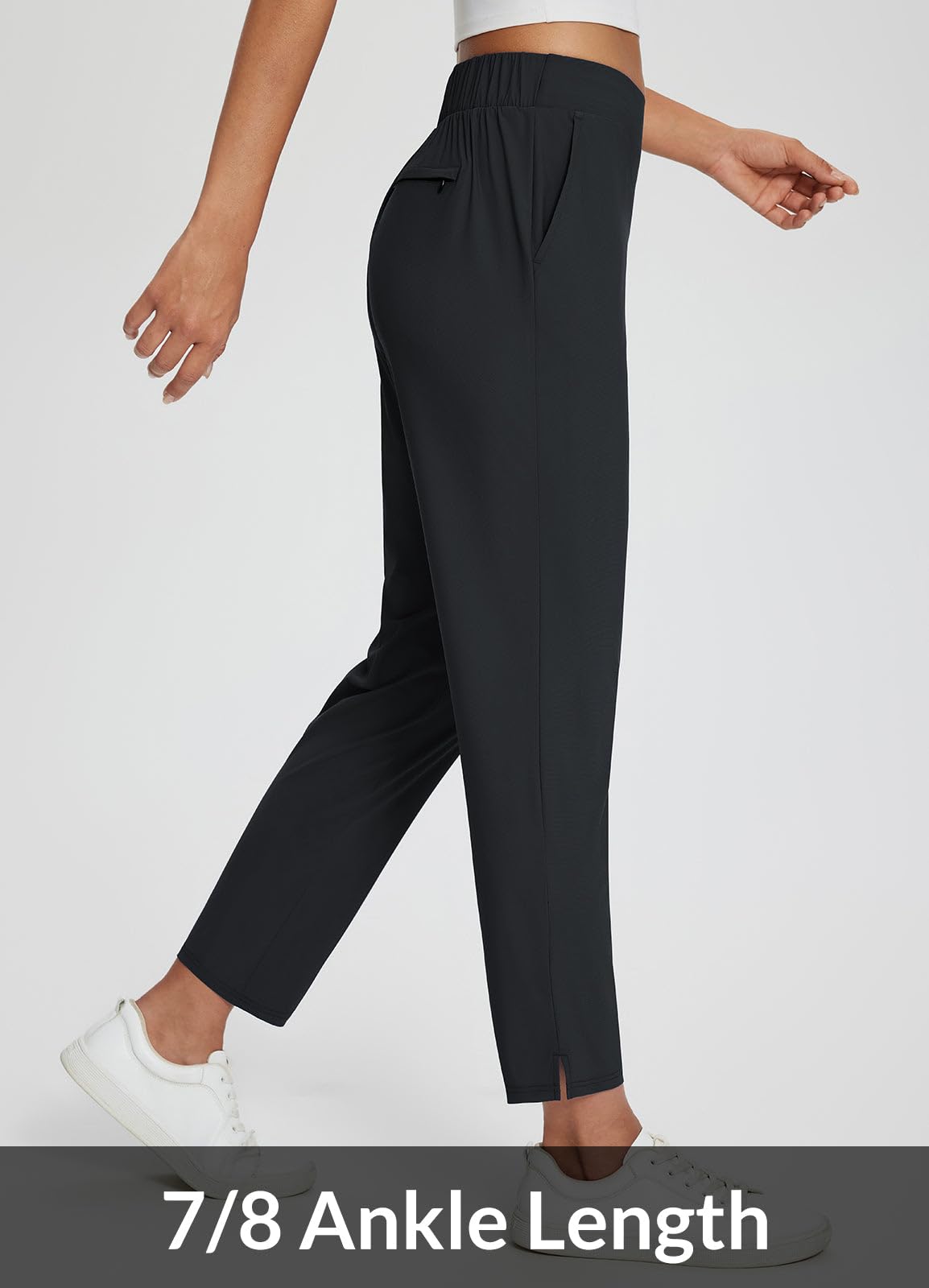 baleaf Womens Travel Pants Petite Stretch with Zipper Pockets Golf Ankle Dress Work Business Casual Slacks Black XL