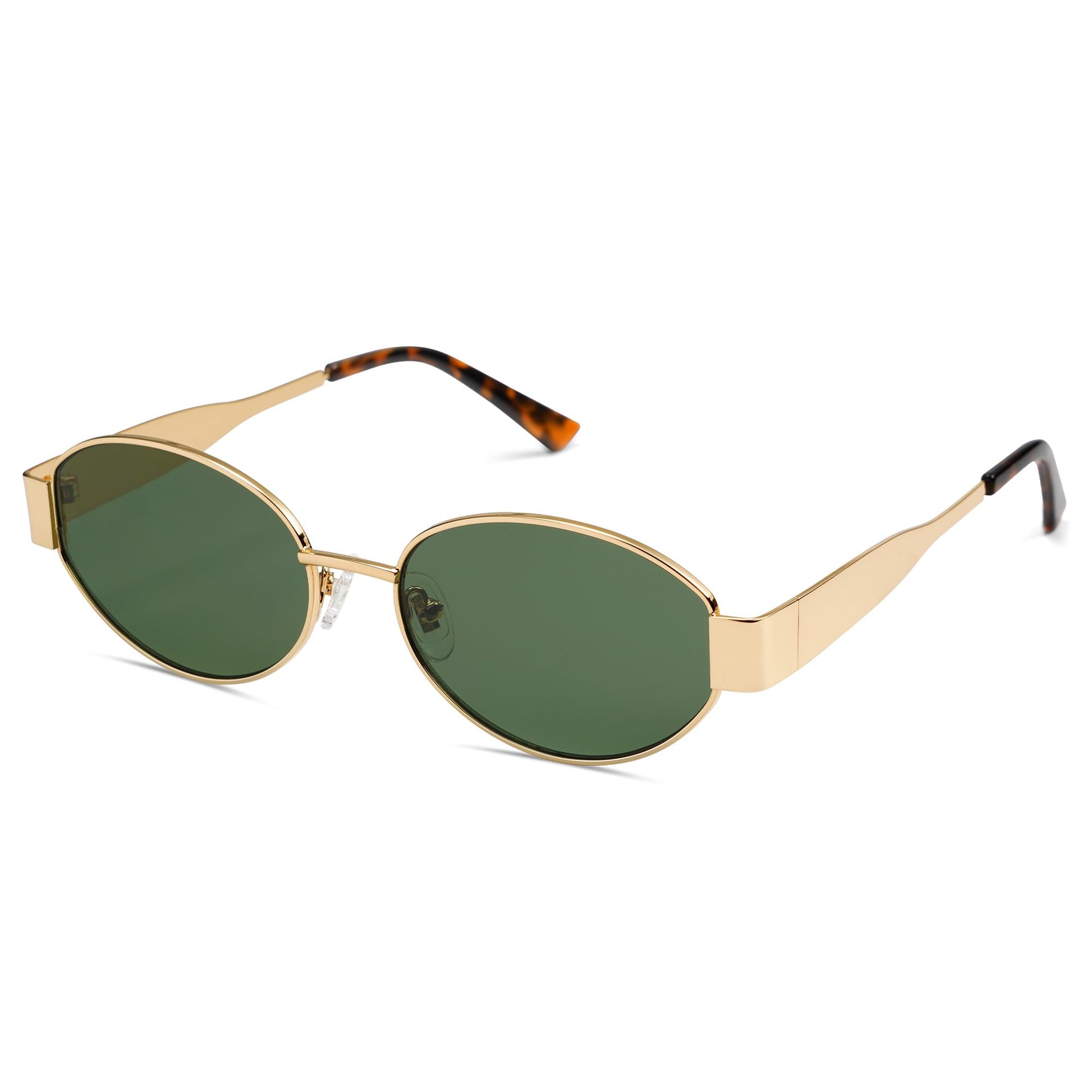 SOJOS Retro Oval Sunglasses for Women Trendy Sun Glasses Classic Shades UV400 Protection SJ1217 Gold/Green Lens