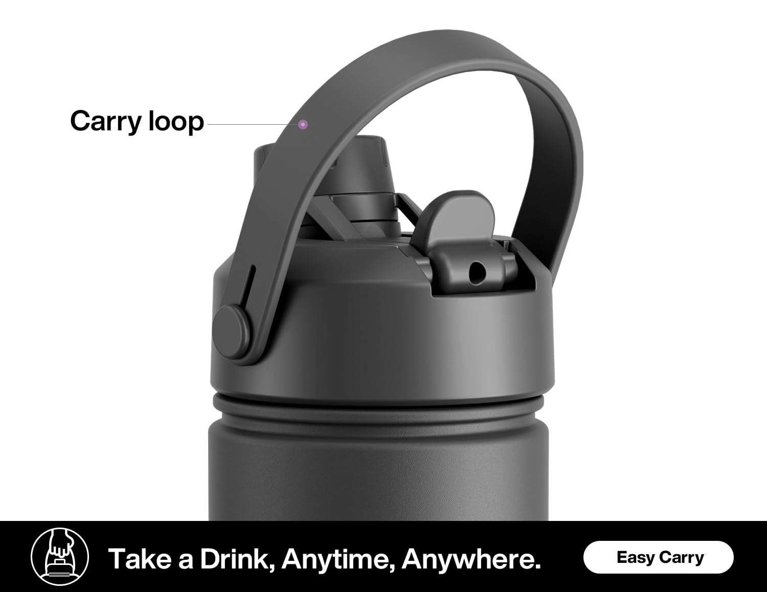 POWCAN 26 oz Insulated Water Bottle with 2-in-1 Straw and Spout Lid, Keep Cold 24H, Leak-Proof, Fits in Car Cup Holder, Stainless Steel Water Bottle for Sports, Travel, and School (Dark Knight)